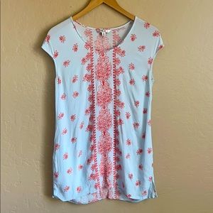 CABI light blue and red tunic sz small w flowers